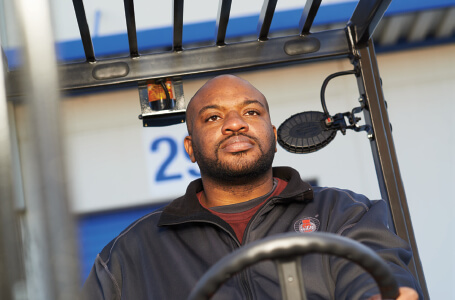 Closeup of a Forklift Operator in Safety Training