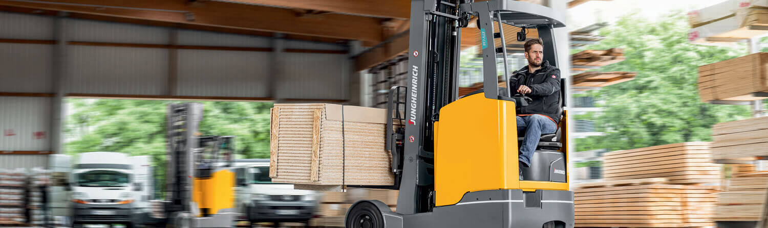 Jungheinrich reach truck working in warehouse