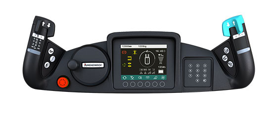 Control panel with buttons and a screen inside Jungheinrich operator compartment