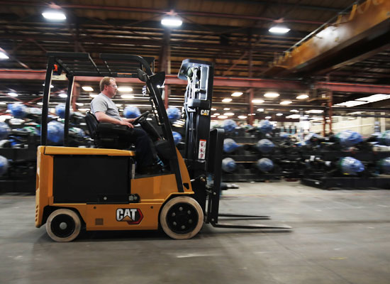 Cat lift trucks mid-size electric cushion tire forklift in warehouse