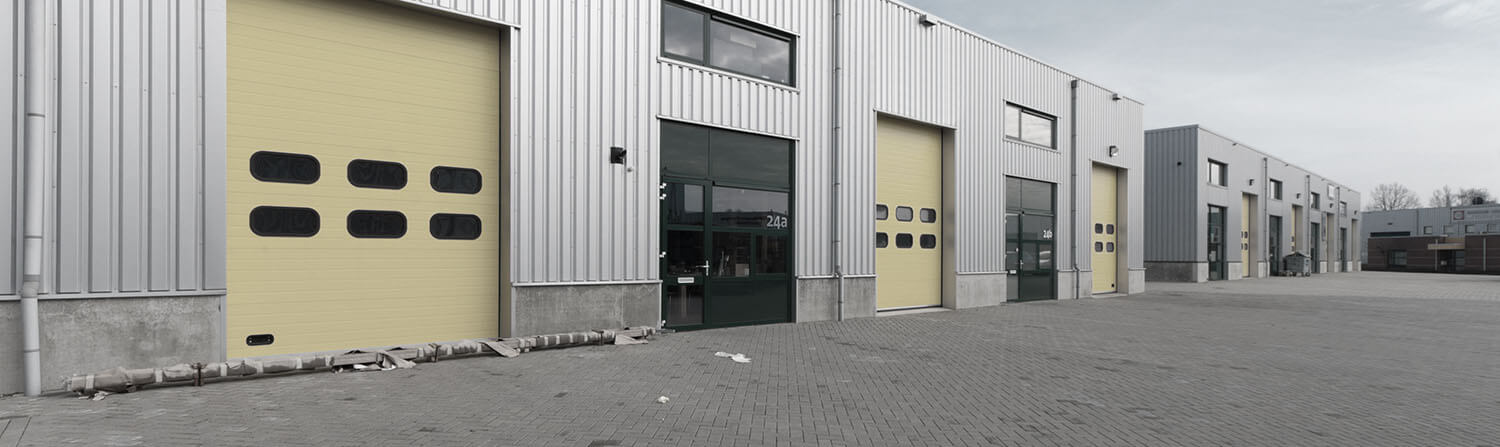 Background image of a row of garage doors