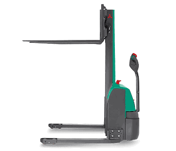 Side view of Mitsubishi light-duty walkie stacker