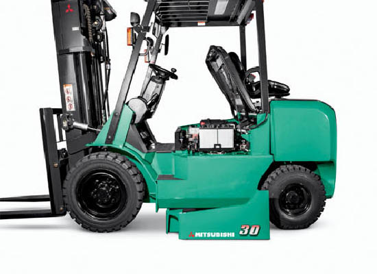 Side view of Mitsubishi pneumatic lift truck