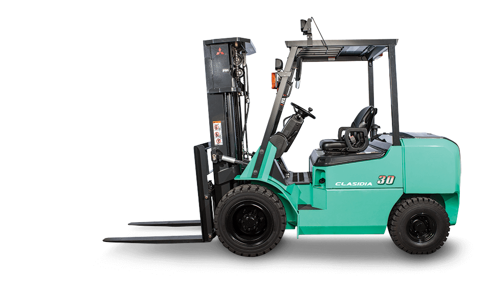 Side view of Mitsubishi pneumatic lift truck