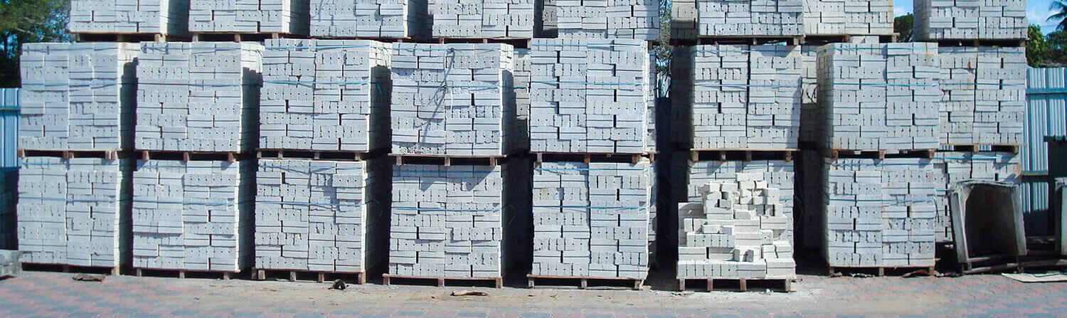 Pallets of stacked bricks