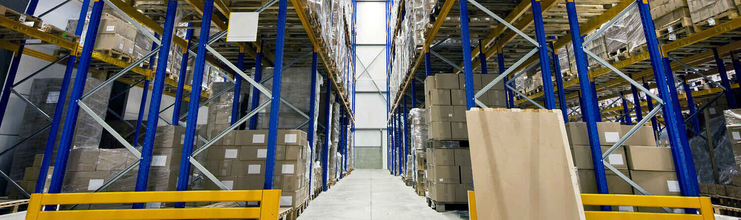 High angle warehouse aisle